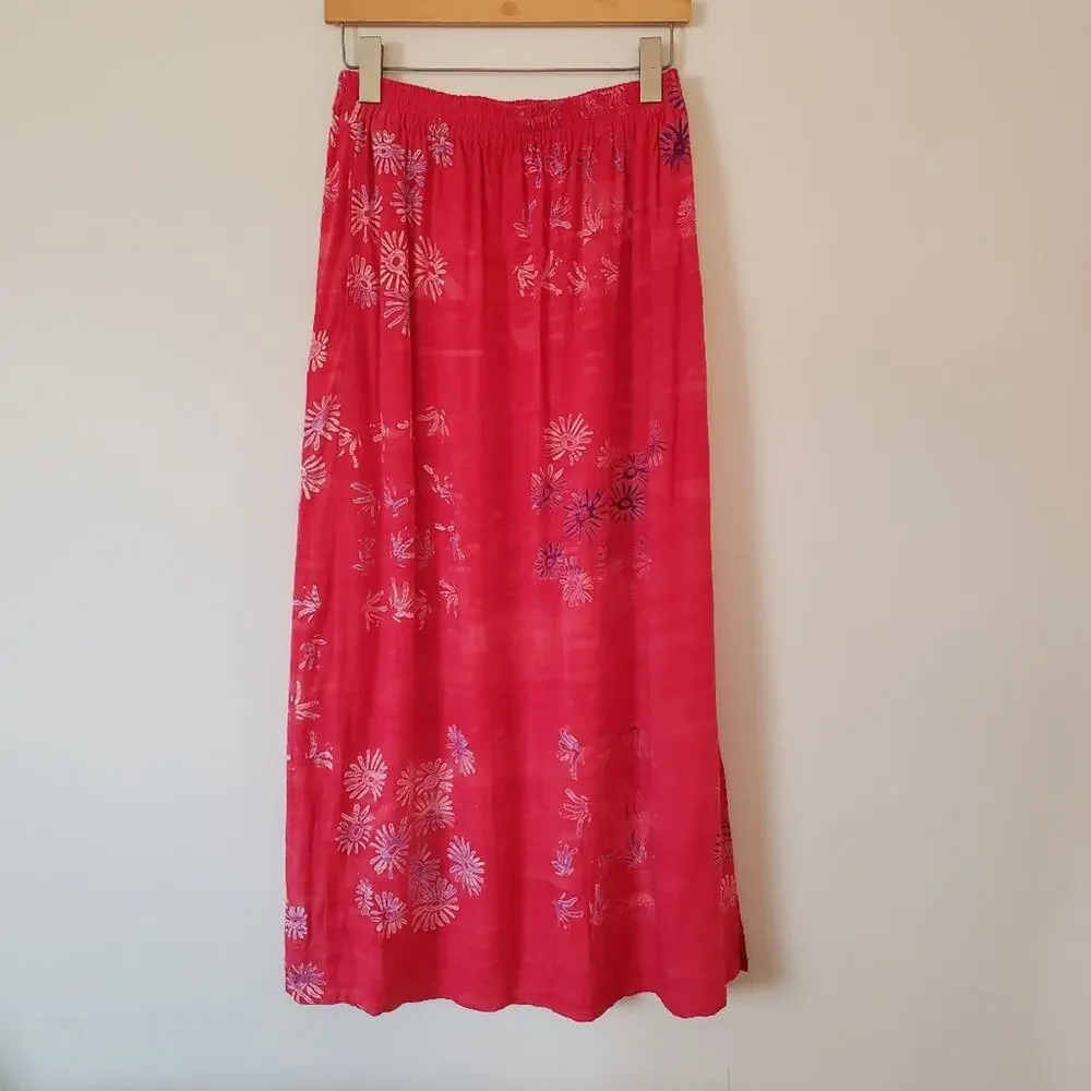 Vintage 90s Rayon Coral 2 Piece Matching Maxi Skirt Set Size Medium